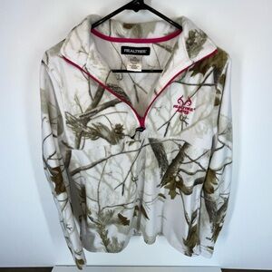 Realtree Pink-Trim White Camo Fleece QuarterZip Pullover US Womens Large (12-14)